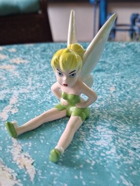 Ceramic Fairy Tinkerbell Figurine in Bright Green and Cream